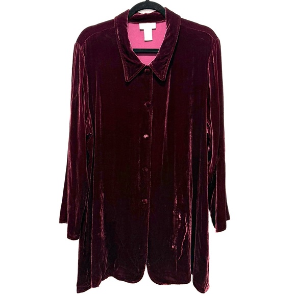 Soft Surroundings silk blend Velvet Shirt in Rich Burgundy 1X - Picture 1 of 9